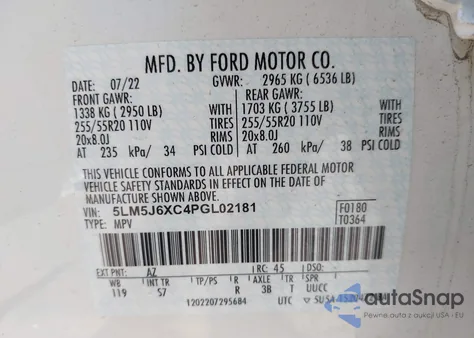 2023 Lincoln Aviator Standard from USA, damaged, VIN 5LM5J6XC4PGL02181